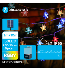 Catena luminosa solare con stelle e fiocchi di neve 50 led 10mt - Rgby multicolor - 8 giochi di luce - IP65 da esterno Catena luminosa solare con stelle e fiocchi di neve 50 led 10mt - Rgby multicolor - 8 giochi di luce - IP65 da esterno