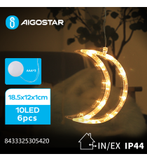 Ciondolo luminoso a batteria 3AAA con ventosa a forma di Luna 10 led - 2700K luce calda misura 18.5x12x1cm IP44 int/est Ciondolo luminoso a batteria 3AAA con ventosa a forma di Luna 10 led - 2700K luce calda misura 18.5x12x1cm IP44 int/est