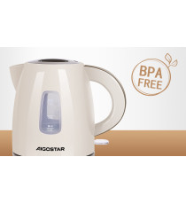 Bollitore elettrico in plastica bianco - 1850-2200W - capacità 1,2 litri - Bpa Free - Protezione in caso di acqua insufficiente