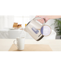 Bollitore elettrico in plastica bianco - 1850-2200W - capacità 1,2 litri - Bpa Free - Protezione in caso di acqua insufficiente