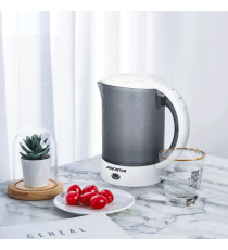 Bollitore elettrico in plastica da viaggio bianco 650W capacità 600ml - Bpa Free - con 2 bicchieri e 2 chiucchiaini inclusi