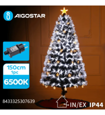 Albero di Natale in fibra ottica 150cm 165 led 6500K luce fredda bianca -rami folti- 8 giochi di luce+memoria+timer IP44 int/est