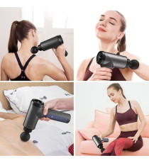 Pistola massaggiante FH-320 nera per massaggio muscolare - 6 velocità da da 1200 a 3300 Giri/Min 4 teste di massaggio differenti Pistola massaggiante FH-320 nera per massaggio muscolare - 6 velocità da da 1200 a 3300 Giri/Min 4 teste di massaggio differenti