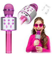 Microfono Wireless pink WS-858 Altoparlante Cassa Integrata Bluetooth Portatile Karaoke in metallo - dimensioni 20x7x7cm Microfono Wireless pink WS-858 Altoparlante Cassa Integrata Bluetooth Portatile Karaoke in metallo - dimensioni 20x7x7cm