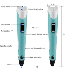 Penna 3D per disegni tridimensionali - Penna per stampa stereoscopica 3D blu + filamento PE12 con alimentatore - 3D PEN Penna 3D per disegni tridimensionali - Penna per stampa stereoscopica 3D blu + filamento PE12 con alimentatore - 3D PEN