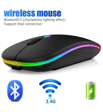 Mouse wireless professionale MR12 nero con luci RGB - ergonomico ottico 4 tasti - wifi 2,4g e Bluetooth 5.0 - dpi 1600 10mt Mouse wireless professionale MR12 nero con luci RGB - ergonomico ottico 4 tasti - wifi 2,4g e Bluetooth 5.0 - dpi 1600 10mt