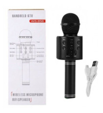 Microfono Wireless black WS-858 Altoparlante Cassa Integrata Bluetooth Portatile Karaoke in metallo - dimensioni 20x7x7cm Microfono Wireless black WS-858 Altoparlante Cassa Integrata Bluetooth Portatile Karaoke in metallo - dimensioni 20x7x7cm