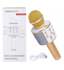 Microfono Wireless gold WS-858 Altoparlante Cassa Integrata Bluetooth Portatile Karaoke in metallo - dimensioni 20x7x7cm Microfono Wireless gold WS-858 Altoparlante Cassa Integrata Bluetooth Portatile Karaoke in metallo - dimensioni 20x7x7cm
