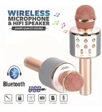 Microfono Wireless rose gold WS-858 Altoparlante Cassa Integrata Bluetooth Portatile Karaoke in metallo - dimensioni 20x7x7cm Microfono Wireless rose gold WS-858 Altoparlante Cassa Integrata Bluetooth Portatile Karaoke in metallo - dimensioni 20x7x7cm