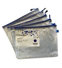 Busta a rete con cerniera blu- PVC - 27x36 cm - trasparente - Starline Busta a rete con cerniera blu- PVC - 27x36 cm - trasparente - Starline