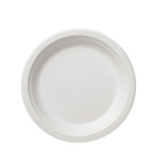 Piatto piano monouso Bio - rotondo - diametro 22 cm - cellulosa/canna da zucchero - bianco - Leone - conf. 50 pezzi