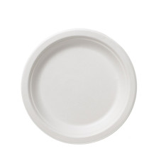 Piatto piano monouso Bio - rotondo - diametro 22 cm - cellulosa/canna da zucchero - bianco - Leone - conf. 50 pezzi