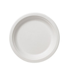 Piatto piano monouso Bio - rotondo - diametro 22,5 cm - cellulosa/canna da zucchero - bianco - Leone - conf. 50 pezzi