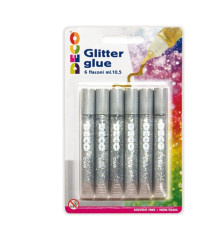 Blister colla glitter - 10,5 ml - argento - Deco - conf. 6 pezzi Blister colla glitter - 10,5 ml - argento - Deco - conf. 6 pezzi