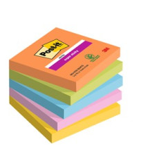 Blocco Post-it Super Sticky - 654-5SS-BOOS - 76 x 76 mm - colori Boost - 90 fogli - Post-it - conf. 5 pezzi