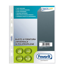 Buste forate Special PP - Superior - liscio - 15x21 cm - trasparente - Favorit - conf. 25 pezzi Buste forate Special PP - Superior - liscio - 15x21 cm - trasparente - Favorit - conf. 25 pezzi