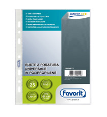 Buste forate Special PP - Superior - liscio - 15x21 cm - trasparente - Favorit - conf. 25 pezzi Buste forate Special PP - Superior - liscio - 15x21 cm - trasparente - Favorit - conf. 25 pezzi