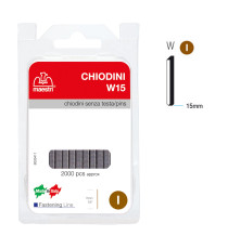 Chiodini W15 per fissatrici - senza testa - 15 mm - acciaio - Romeo Maestri - conf. 2000 pezzi Chiodini W15 per fissatrici - senza testa - 15 mm - acciaio - Romeo Maestri - conf. 2000 pezzi