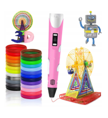 Penna 3D per disegni tridimensionali - Penna per stampa stereoscopica 3D pink + filamento PE12 con alimentatore - 3D PEN Penna 3D per disegni tridimensionali - Penna per stampa stereoscopica 3D pink + filamento PE12 con alimentatore - 3D PEN