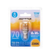 LAMPADINA PER FORNO T22 15W E14 70 LUMEN 2300K LUCE CALDA W22H49mm A INCADESCENZA - FORNO A MICROONDE - AIGOSTAR