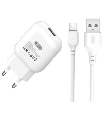 Caricabatterie da Parete XO L37 USB 5V 2.1A 10,5W con Cavo USB MicroUSB Incluso Alimentatore Universale Bianco per Smartphone