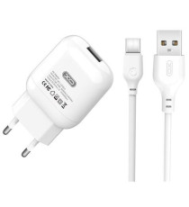 Pack Caricatore USB da muro 1 porta 2.1A XO L37 bianco con cavo Usb-C type-c Ricarica Fast - USB 5A 2.1A - caricabatteria Pack Caricatore USB da muro 1 porta 2.1A XO L37 bianco con cavo Usb-C type-c Ricarica Fast - USB 5A 2.1A - caricabatteria