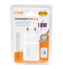 Caricatore da muro USB-A Linq TS61 - 1 porta Usb TYPE-A da 2.1A 10W bianco - ricarica rapida - caricabatteria Caricatore da muro USB-A Linq TS61 - 1 porta Usb TYPE-A da 2.1A 10W bianco - ricarica rapida - caricabatteria
