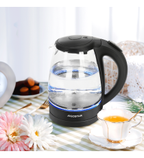 Bollitore elettrico in vetro nero capacità 1,7 litri 1850-2200W - spegnimento automatico a bollitura - Con luce blu integrata