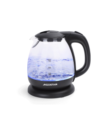 Bollitore elettrico in vetro nero capacità 1 litro 2200W - spegnimento automatico a bollitura,con luce blu integrata,AIGOSTAR Bollitore elettrico in vetro nero capacità 1 litro 2200W - spegnimento automatico a bollitura,con luce blu integrata,AIGOSTAR