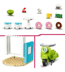 Lego Friends - Negozio di ciambelle - Lego 41723 -RARO- Mini Bamboline Liann e Leo e Scooter 63pz  Anni 4+