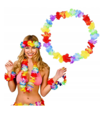 Set da 4pz collana Hawaiana con fiori multicolore - 1pz di collana, 1pz di corona, 2pz di bracciali hawaiani Set da 4pz collana Hawaiana con fiori multicolore - 1pz di collana, 1pz di corona, 2pz di bracciali hawaiani