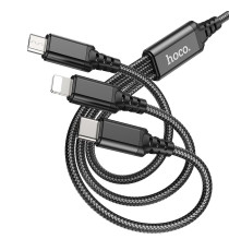 Cavo di ricarica USB-A 3 in 1 nero Hoco X76 x74 connettore Lightning,MicroUSB,USB-C(Type-C) Ricarica veloce 2A Cavo 1mt in nylon Cavo di ricarica USB-A 3 in 1 nero Hoco X76 x74 connettore Lightning,MicroUSB,USB-C(Type-C) Ricarica veloce 2A Cavo 1mt in nylon