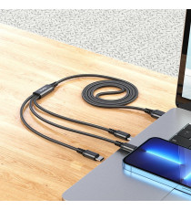 Cavo di ricarica USB-A 3 in 1 nero Hoco X76 x74 connettore Lightning,MicroUSB,USB-C(Type-C) Ricarica veloce 2A Cavo 1mt in nylon Cavo di ricarica USB-A 3 in 1 nero Hoco X76 x74 connettore Lightning,MicroUSB,USB-C(Type-C) Ricarica veloce 2A Cavo 1mt in nylon
