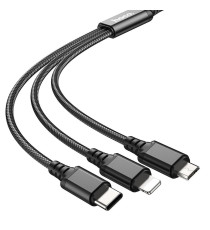 Cavo di ricarica USB-A 3 in 1 nero Hoco X76 x74 connettore Lightning,MicroUSB,USB-C(Type-C) Ricarica veloce 2A Cavo 1mt in nylon Cavo di ricarica USB-A 3 in 1 nero Hoco X76 x74 connettore Lightning,MicroUSB,USB-C(Type-C) Ricarica veloce 2A Cavo 1mt in nylon