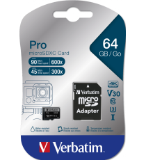 Micro Sdhc Pro U3 64GB Verbatim 47042 V30 Classe 10 UHS Speed Class 3 (U3) con adattatore fino a 90 MB/Sec Micro Sdhc Pro U3 64GB Verbatim 47042 V30 Classe 10 UHS Speed Class 3 (U3) con adattatore fino a 90 MB/Sec