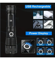 Torcia a LED XHP50 Torcia tattica USB ricaricabile Impermeabile da Campeggio in alluminio - 1500lm - illuminazione fino a 300mt Torcia a LED XHP50 Torcia tattica USB ricaricabile Impermeabile da Campeggio in alluminio - 1500lm - illuminazione fino a 300mt