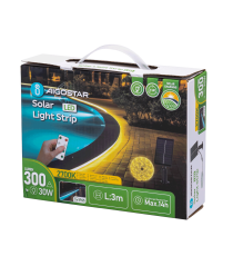 Striscia led solare 3mt + 2mt cavo 2700K Luce calda 30W 300lumen IP65 da esterno - 60 LEDs/m 2835 (3.2V/150mA) durata max. 14h