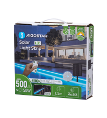 Striscia led solare 5mt + 2mt cavo 6500K Luce fredda 50W 500lumen IP65 da esterno - 60 LEDs/m 2835 (3.2V/150mA) durata max. 14h