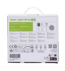 Striscia led solare 5mt + 2mt cavo 6500K Luce fredda 50W 500lumen IP65 da esterno - 60 LEDs/m 2835 (3.2V/150mA) durata max. 14h