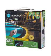 Striscia led solare 5mt + 2mt cavo 2700K Luce calda 50W 500lumen IP65 da esterno - 60 LEDs/m 2835 (3.2V/150mA) durata max. 14h