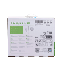 Striscia led solare 10mt + 2mt cavo 2700K Luce calda 100W 1000lumen IP65 da esterno - 60 LEDs/m 2835 (3.2V/60mA) durata max. 14h