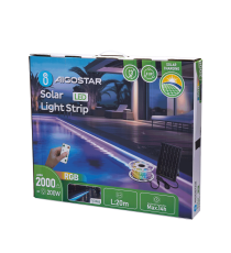 Striscia led solare 20mt + 2mt cavo RGB multicolor 200W 2000lumen IP65 da esterno - 30 LEDs/m 5050 (3.2V/150mA) durata max.14h