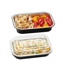 Contenitore alluminio stirato - c/ coperchio R-PET - 2 porzioni - 22 x 15 x 4,4 cm - Cuki Professional - conf. 25 pezzi Contenitore alluminio stirato - c/ coperchio R-PET - 2 porzioni - 22 x 15 x 4,4 cm - Cuki Professional - conf. 25 pezzi