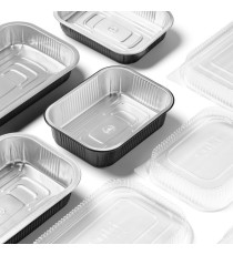 Contenitore alluminio stirato - c/coperchio R-PET - 4 porzioni - 26,5 x 16,2 x 3,7 cm - Cuki Professional - conf. 25 pez Contenitore alluminio stirato - c/coperchio R-PET - 4 porzioni - 26,5 x 16,2 x 3,7 cm - Cuki Professional - conf. 25 pez