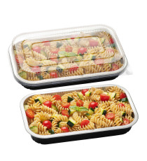 Contenitore alluminio stirato - c/coperchio R-PET - 4 porzioni - 26,5 x 16,2 x 3,7 cm - Cuki Professional - conf. 25 pez Contenitore alluminio stirato - c/coperchio R-PET - 4 porzioni - 26,5 x 16,2 x 3,7 cm - Cuki Professional - conf. 25 pez