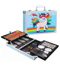 Set artistico per bambini con valigia 145pz Stationery set unicorno blu,pastelli,pennarelli,acquerelli,acrilici,pennelli e altro Set artistico per bambini con valigia 145pz Stationery set unicorno blu,pastelli,pennarelli,acquerelli,acrilici,pennelli e altro