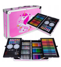 Set artistico per bambini con valigia 145pz Stationery set unicorno rosa,pastelli,pennarelli,acquerelli,acrilici,pennelli e altr Set artistico per bambini con valigia 145pz Stationery set unicorno rosa,pastelli,pennarelli,acquerelli,acrilici,pennelli e altr