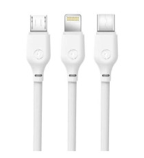 Cavo di ricarica rapida XO 3 in 1 micro, tipo C e da Lightning a USB bianco micro,type-c,lightning 2A USB 2.0 cavo 1mt Cavo di ricarica rapida XO 3 in 1 micro, tipo C e da Lightning a USB bianco micro,type-c,lightning 2A USB 2.0 cavo 1mt