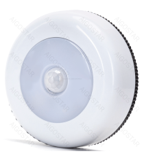 Luce notturna tonda con sensore di movimento 30 lumen, luce fredda 6500K, 0.44W, a batteria, Distanza di rilevamento 2-5mt