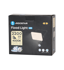 Flood light LED antiabbagliamento con sensore 20W 2200 lumen,luce naturale 4000K IP65 faro led Dimensioni: L122xW164xH54mm